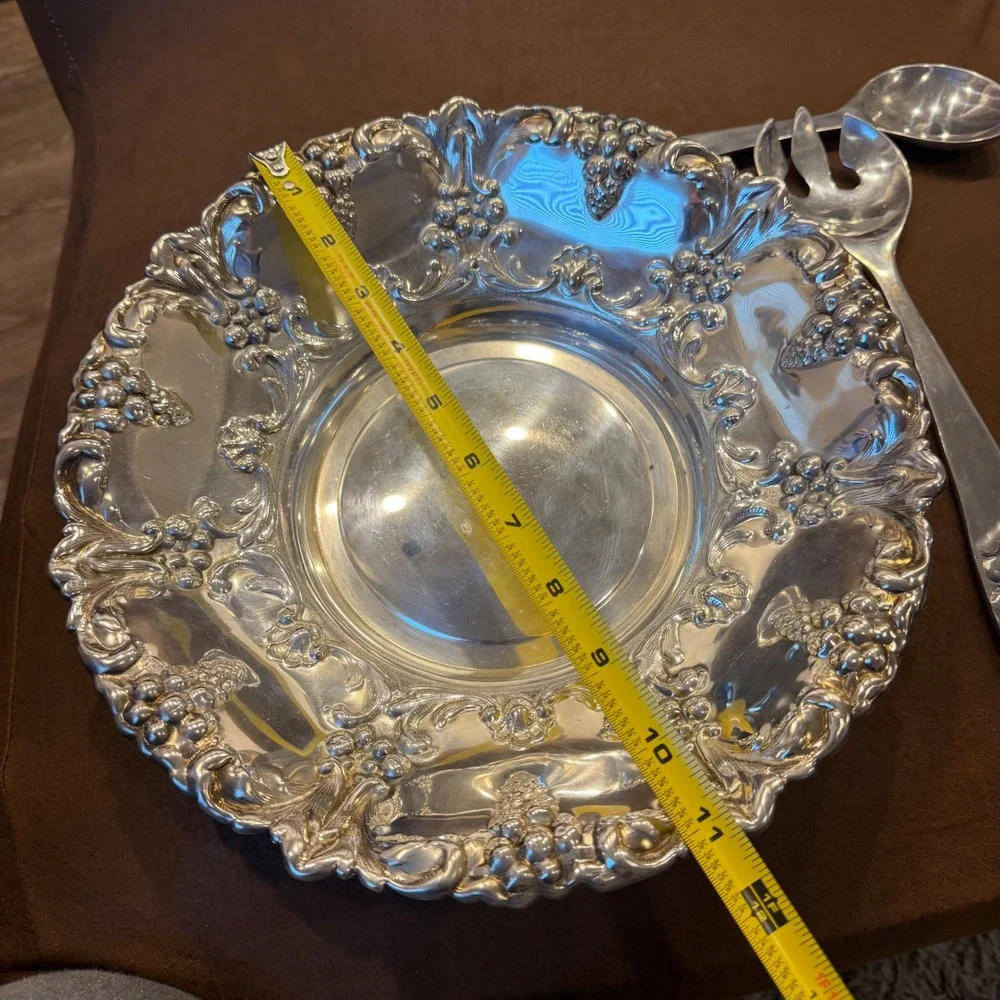 William Adams Silver Plated Grape Vine Serving Platter and Salad Servers Set
